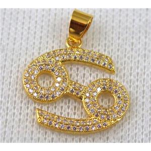 copper pendant pave zircon, gold plated, approx 22x20mm