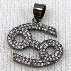 copper pendant pave zircon, black plated, approx 22x20mm