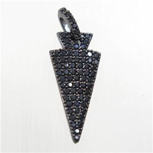 copper pendants paved zircon, arrohead, black, approx 11-24mm