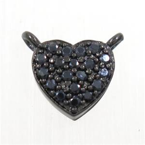 copper pendants paved zircon, heart, black, approx 8mm