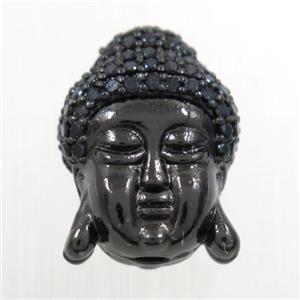 copper beads paved zircon, Buddha, black plated, approx 11-15mm