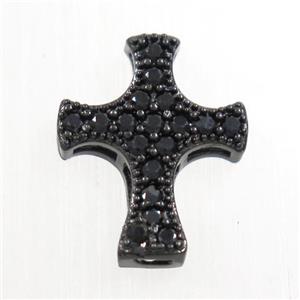copper cross beads paved zircon, black plated, approx 11-14mm