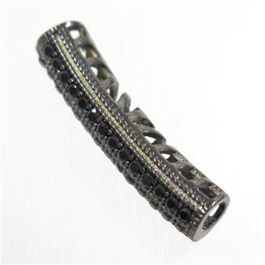 copper bead paved zircon, tube, black plated, approx 6-25mm, 3mm hole