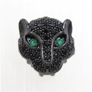 copper leopardhead beads paved zircon, black plated, approx 11x11mm
