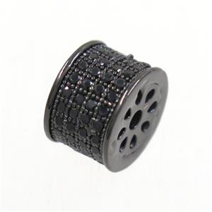 copper bead paved zircon, rondelle, black plated, approx 6.5x9.5mm