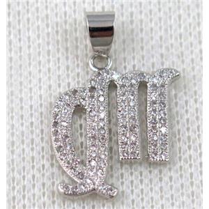 copper pendant pave zircon, platinum plated, approx 18x20mm