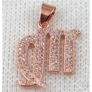 copper pendant pave zircon, rose gold plated, approx 18x20mm