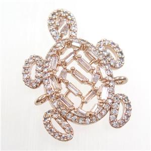 copper turtle connector paved zircon, rose gold, approx 20-27mm