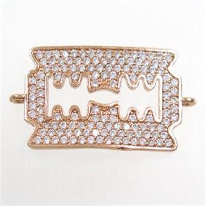 copper blade connector paved zircon, rose gold, approx 15-22mm