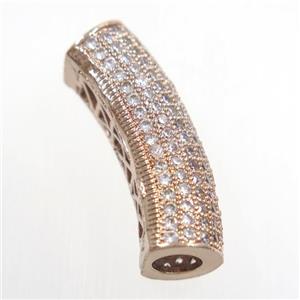 copper tube beads pave zircon, rose gold, approx 9-28mm, 5mm hole