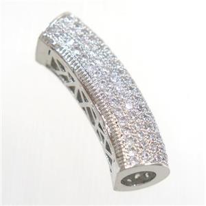 copper tube beads pave zircon, platinum plated, approx 9-28mm, 5mm hole