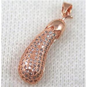 copper pendant pave zircon, rose gold plated, approx 8x30mm