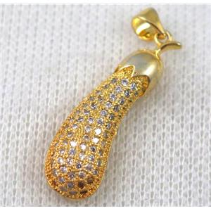 copper pendant pave zircon, gold plated, approx 8x30mm