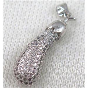copper pendant pave zircon, platinum plated, approx 8x30mm