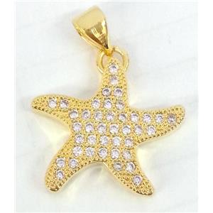 Copper Starfish Pendant Pave Zircon Gold Plated, approx 18mm dia
