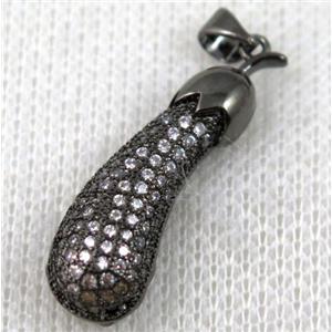 copper pendant pave zircon, black plated, approx 8x30mm