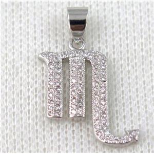 copper pendant pave zircon, platinum plated, approx 18x20mm