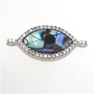 copper eye connector paved zircon with abalone shell, platinum plated, approx 10-17mm