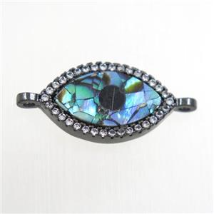 copper eye connector paved zircon with abalone shell, black plated, approx 10-17mm