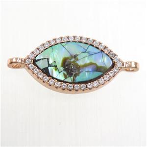 copper eye connector paved zircon with abalone shell, rose gold, approx 10-17mm