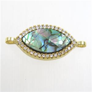 copper eye connector paved zircon with abalone shell, gold plated, approx 10-17mm