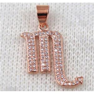 copper pendant pave zircon, rose gold plated, approx 18x20mm