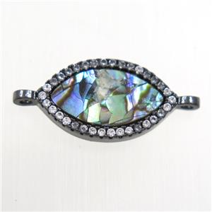copper eye connector paved zircon with abalone shell, black plated, approx 10-17mm