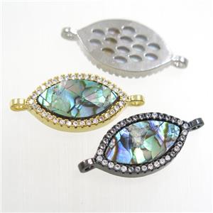 copper eye connector paved zircon with abalone shell, mixed, approx 10-17mm