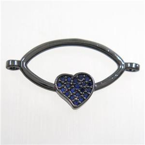 copper oval connector paved zircon with heart, black plated, approx 10-20mm