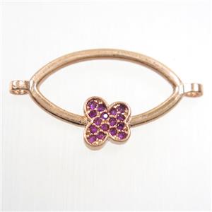copper oval connector paved zircon with butterfly, rose gold, approx 10-20mm