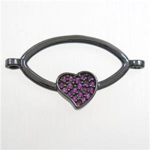 copper oval connector paved zircon with heart, black plated, approx 10-20mm