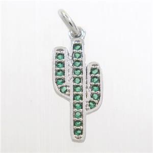 copper cactus pendant paved green zircon, platinum plated, approx 7-15mm