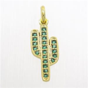 copper cactus pendant paved green zircon, gold plated, approx 7-15mm