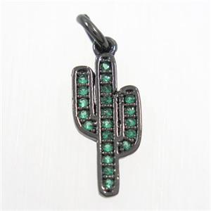 copper cactus pendant paved green zircon, black plated, approx 7-15mm
