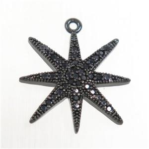 copper northstar pendant paved zircon, black plated, approx 20-22mm
