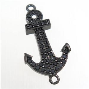 copper anchor connector paved zircon, black plated, approx 18-28mm