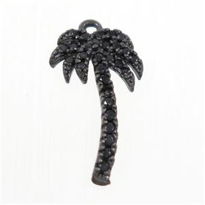 copper coconut tree pendant paved zircon, black plated, approx 9-17mm