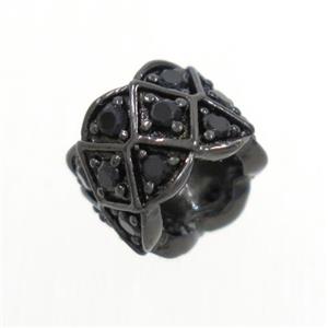 European style copper rondelle beads paved zircon, black plated, approx 6-8mm, 4mm hole
