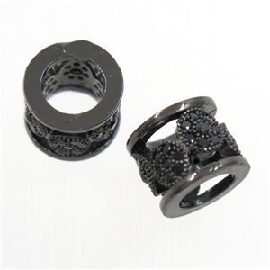 European style copper rondelle beads paved zircon, black plated, approx 8-9mm, 6mm hole