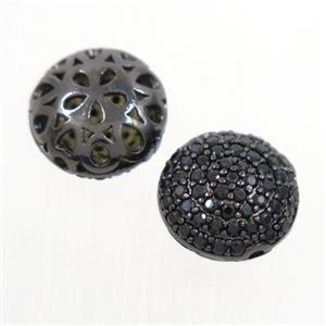 copper button beads paved zircon, black plated, approx 9mm