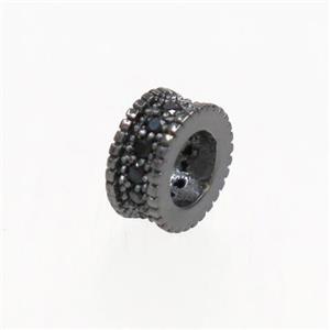 European style copper rondelle beads paved zircon, black plated, approx 3-7mm, 4mm hole