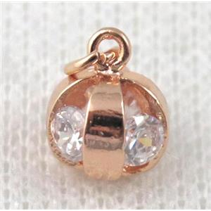 copper pendant pave zircon, rose gold plated, approx 8mm dia