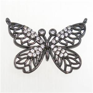 copper butterfly pendants paved zircon with 2loops, black plated, approx 17-25mm