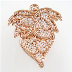 copper maple leaf pendants paved zircon, rose gold, approx 33-40mm