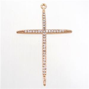 copper cross pendants paved zircon, rose gold, approx 30-45mm