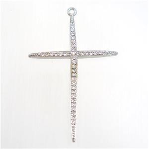 copper cross pendants paved zircon, platinum plated, approx 30-45mm