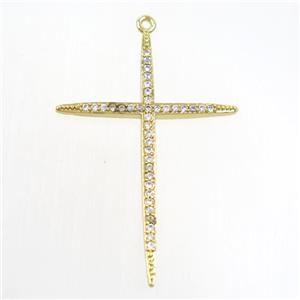 copper cross pendants paved zircon, gold plated, approx 30-45mm