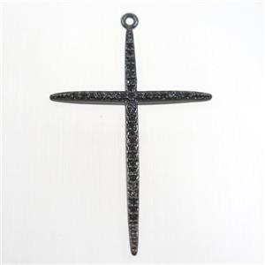copper cross pendants paved zircon, black plated, approx 30-45mm