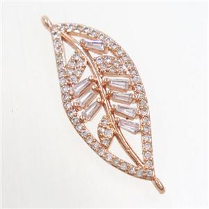 copper leaf connector paved zircon, rose gold, approx 12-28mm
