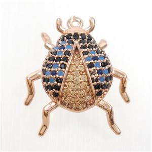 copper beetle pendant paved zircon, rose gold, approx 18mm
